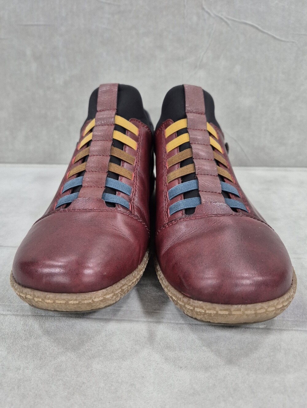 Rieker Tex Liv slip on shoes women's 10 burgundy leather colorful bungee laces - Picture 4 of 12